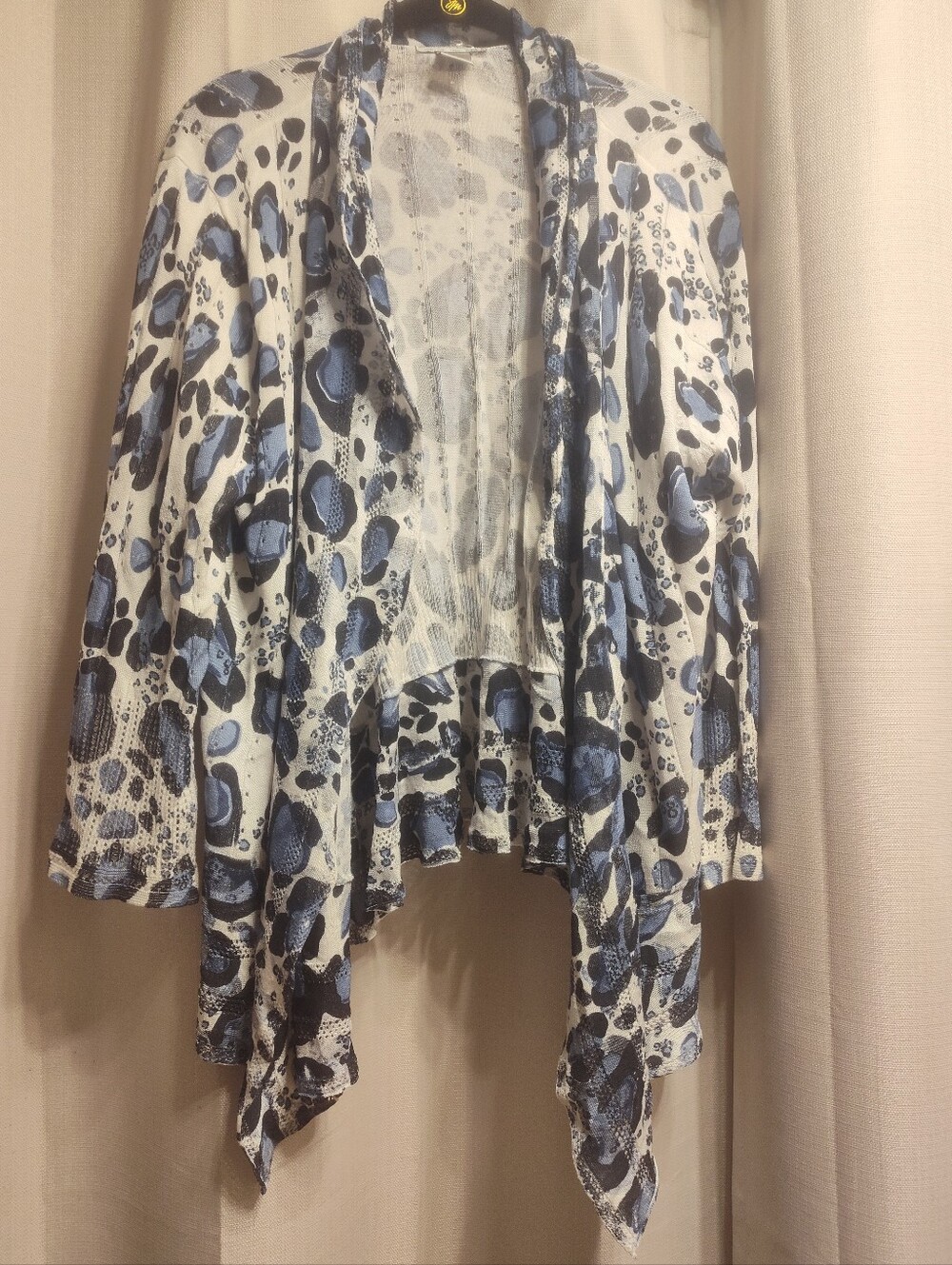 Alberto Makali Blue Black and White Leopard-Print Open Front Cardigan